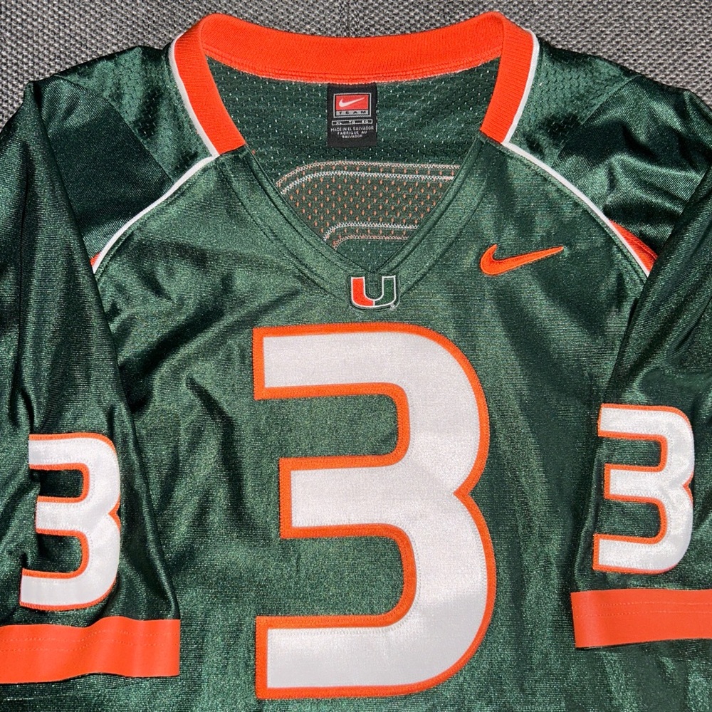Rare Vintage Nike Miami Hurricanes Stitch Green Football Jersey - Picture 6 of 8
